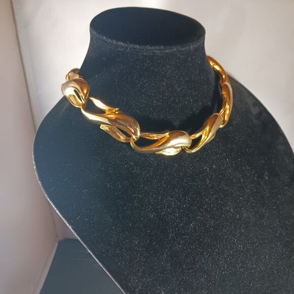 Vintage Chunky Gold Tone Y2K Large Chain Choker Statement Necklace - Picture 2 of 7